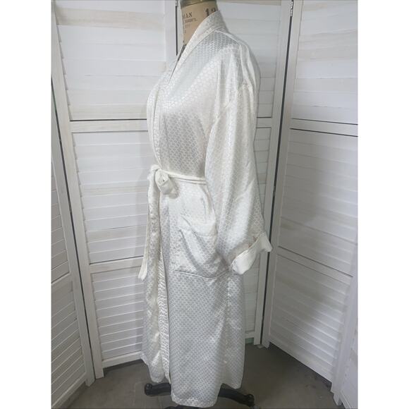 VTG 90s Gold Label Victoria's Secret Robe Terry Lined Satin Cream White Sz M/L - Picture 6 of 10